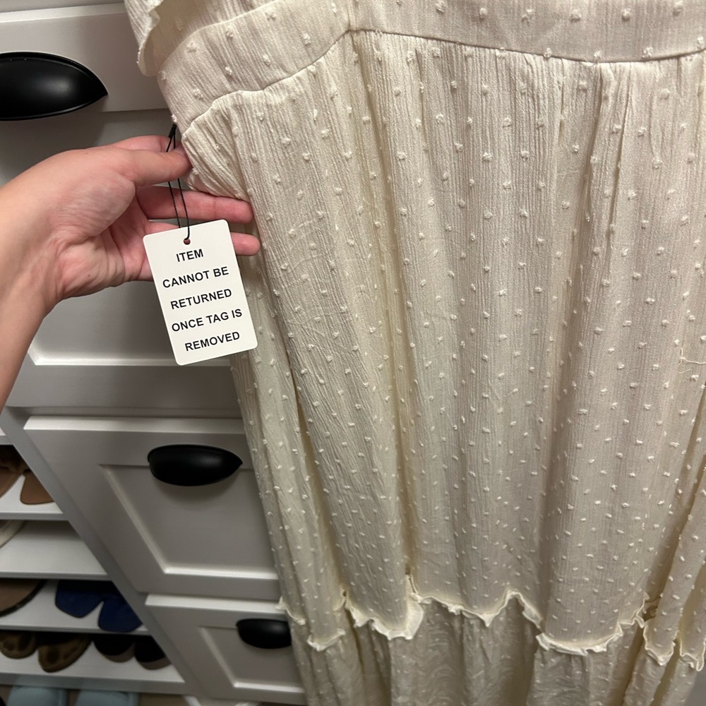 Joyfolie Cream Maxi Dress with Floral Accents - Picture 3 of 8